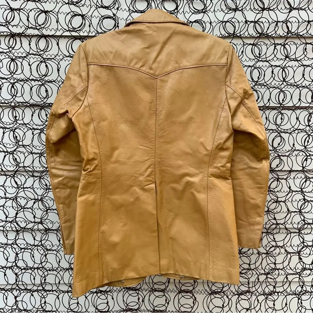 Vintage 70s Jo-o-Kay Leather Geometric Western Suit Jacket Sport Coat Size 40